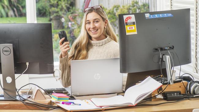 Brittany Pullen has been working from home at her dining table. Picture: Rob Leeson