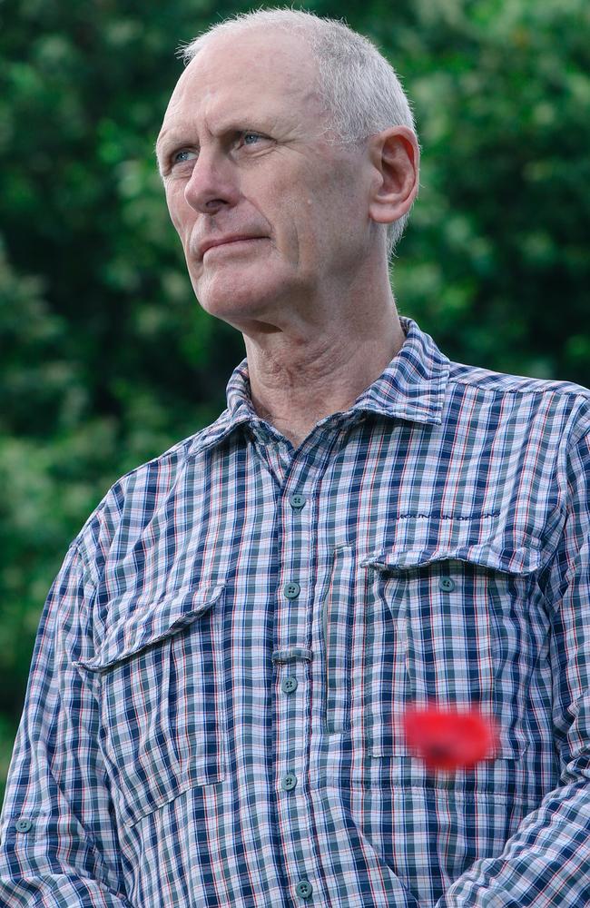 President of Legacy Scott Perkins at Darwin Cenotaph ahead of Remembrance Day. Picture: Glenn Campbell