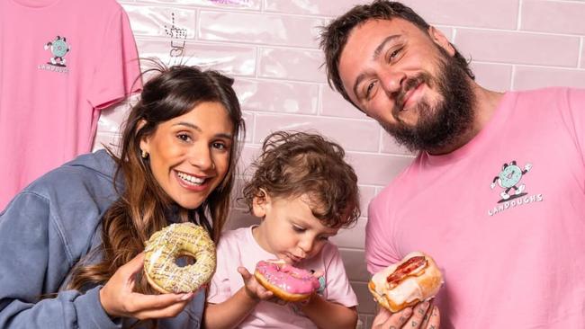 Josh Rivers, partner Chimere and their son Lando are closing their Landough's donut shop on Jetty Rd, Brighton due to cost of living. Picture: Facebook