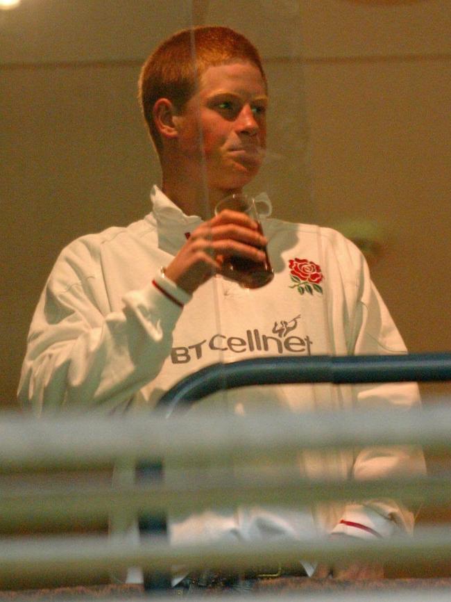 Free to socialise ... Prince Harry drinking a beer and watching the England v Wales Rugby World Cup at Suncorp Stadium in 2003.