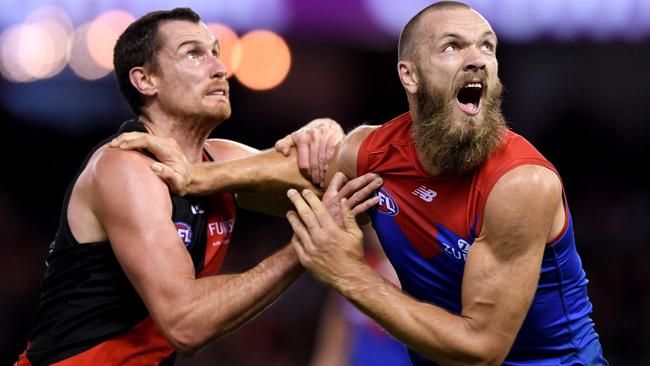 Matthew Leuenberger battles Max Gawn.