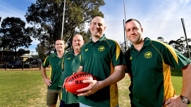 Daniel Miller, Terry Jeffery, Joe Hay, Luke McCracken pictured at Salisbury North Football Club. Picture:AAP/Sam Wundke