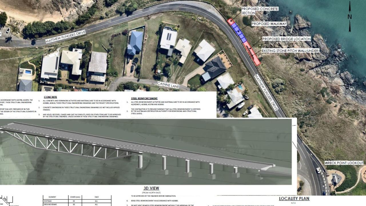 Construction plans for the pedestrian walkway between Cooee Bay and Wreck Point.