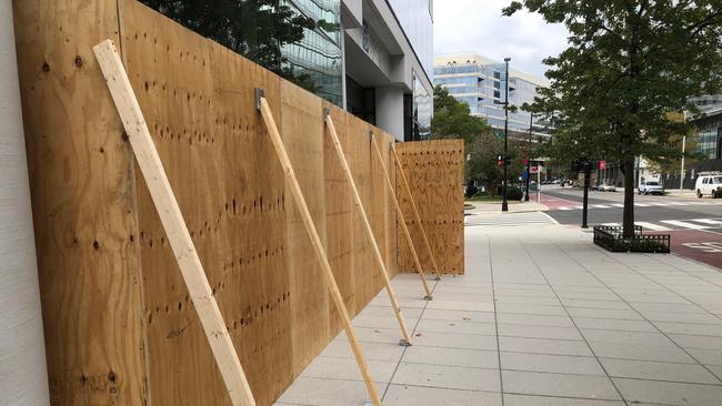 Temporary barricades protect shopfronts in Washington DC. Picture: Chris Kenny