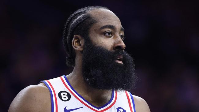 PHILADELPHIA, PENNSYLVANIA - DECEMBER 19: James Harden #1 of the Philadelphia 76ers looks on during the fourth quarter atori at Wells Fargo Center on December 19, 2022 in Philadelphia, Pennsylvania. NOTE TO USER: User expressly acknowledges and agrees that, by downloading and or using this photograph, User is consenting to the terms and conditions of the Getty Images License Agreement.   Tim Nwachukwu/Getty Images/AFP (Photo by Tim Nwachukwu / GETTY IMAGES NORTH AMERICA / Getty Images via AFP)