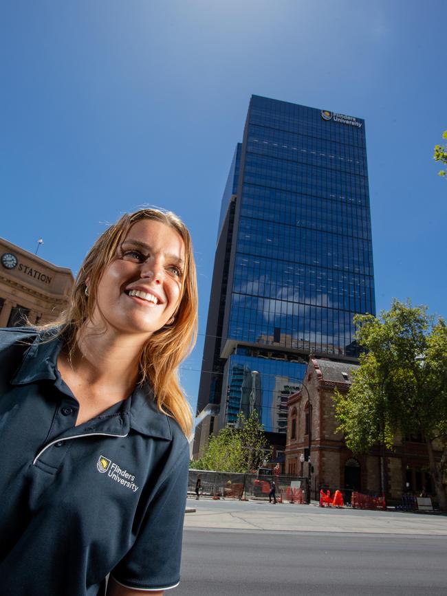 Student Matilda Lindquist outside the new building. Picture: Brett Hartwig