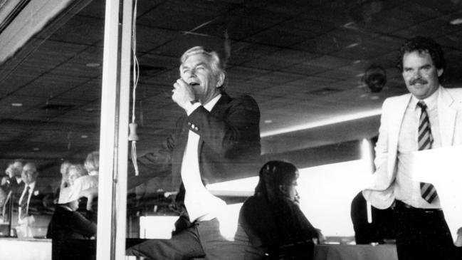 Prime Minister Bob Hawke watches the VFA Grand Final at Windy Hill in 1988.