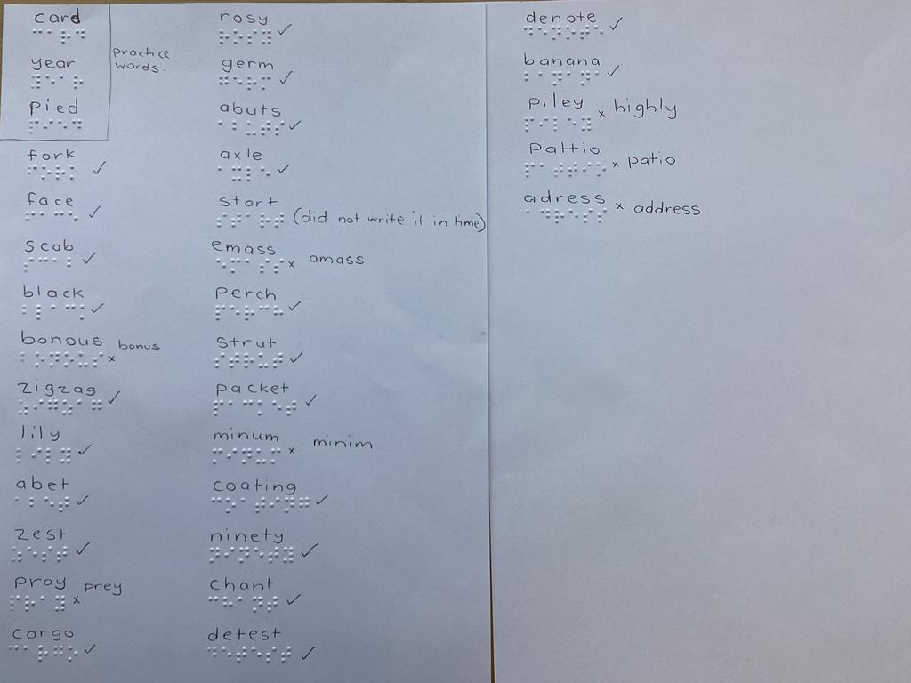 Declan typed his answers into the braille writer and his teaching team entered his answers – while assistance limited Declan to the school round, it did not get in the way of all the fun of sitting the Bee with his classmates and friends. Picture: supplied