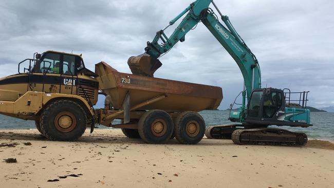 Cassowary Coast Regional Council workers have been carrying out repairs at the jetty and sand erosion at Dunk Island. Picture: Supplied