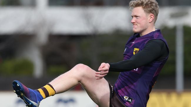 James Sicily marks opposition kicks, and boots it long. Picture: Michael Klein