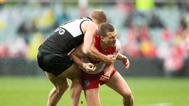 The sparse crowd in the background at the Port v Swans match in Round 21. Picture: Daniel Kalisz/Getty Images