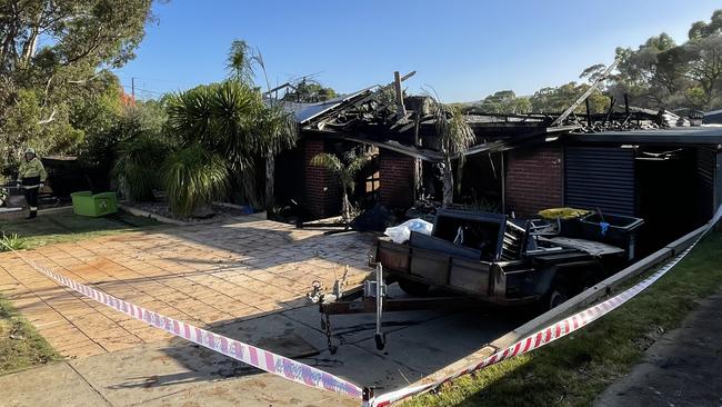 A fire has totally destroyed a home in Hackham, in Adelaide's south. Picture: Russell Millard Photography