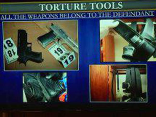 Some of the tools Aguirre allegedly used to torture Gabriel including BB guns. Picture: KTLA