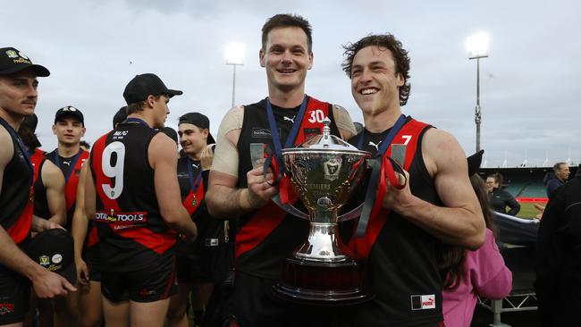 Alex Lee and Fletcher Bennett captains North Launceston. TSL grand final 2024 - North Launceston V Lauderdale. Picture: Nikki Davis-Jones