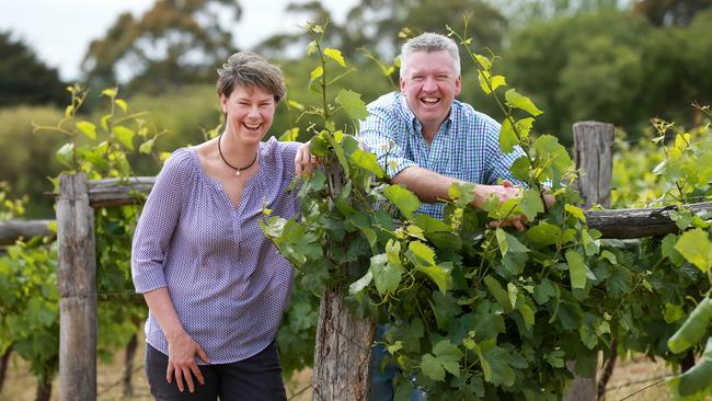 Top drop: Doug and Carolyn May produce an array of products from organic wine to organic flour on their 80-hectare farm. Picture: Andy Rogers