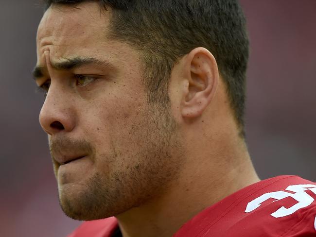 SANTA CLARA, CA - JANUARY 03: Jarryd Hayne #38 of the San Francisco 49ers looks on from the sidelines against the St. Louis Rams during an NFL football game at Levi's Stadium on January 3, 2016 in Santa Clara, California. (Photo by Thearon W. Henderson/Getty Images)