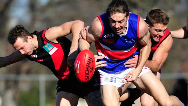 Keilor and Pascoe Vale do battle in EDFL Premier Division. Picture: Jamie Morey