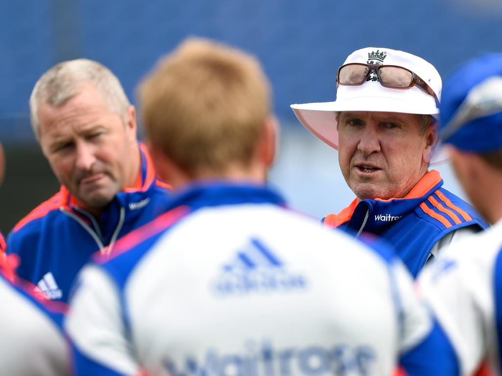 Bayliss and Farbrace (L) loved addressing the playing group because no one ever knew what Trevor was going to say next. Picture: Stu Forster/Getty Images