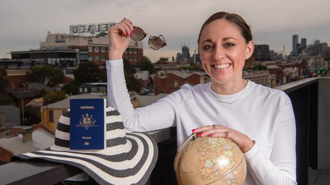 Sophie Absolom, 33, has at least one major overseas holiday a year and puts that ahead of saving for a house deposit. Picture: Jason Edwards