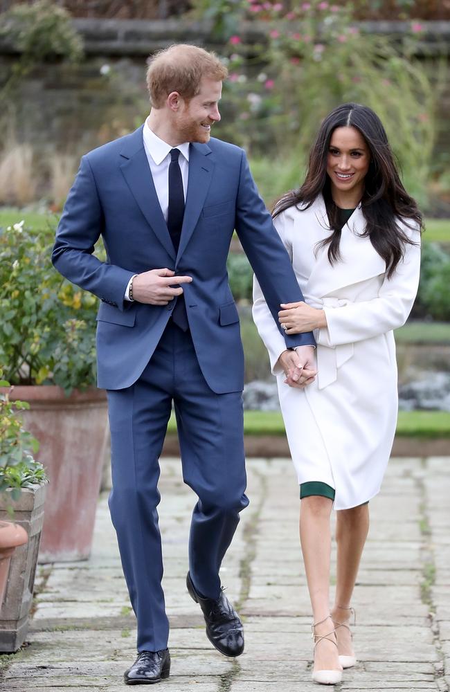 Prince Harry and Meghan Markle looked the picture of happiness when they fronted the world’s press at Kensington Palace. Picture: Chris Jackson/Getty Images