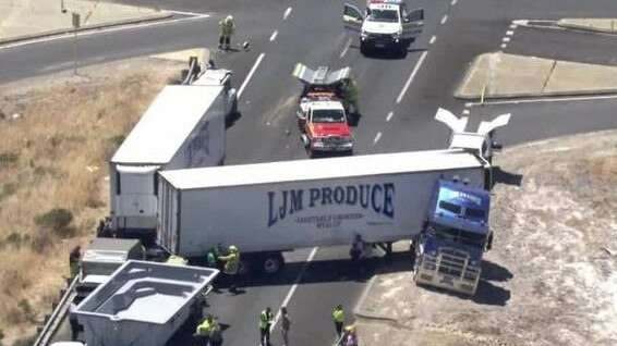 The crash was reportedly caused by a jackknifed truck. Picture: Nine News