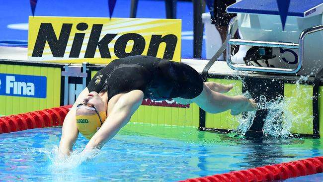 Minna Atherton in the 100m backstroke final where she finished second during the 18th FINA World Swimming Championships Pic by Delly Carr/Swimming Australia.