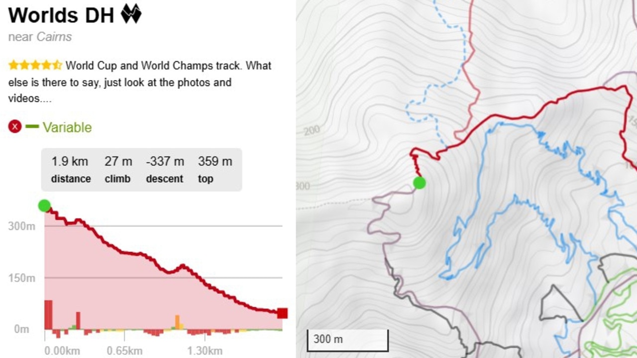 A map showing the Worlds DH trail within the Smithfield Mountain Bike park. Picture: Supplied