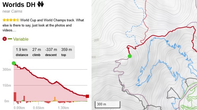A map showing the Worlds DH trail within the Smithfield Mountain Bike park. Picture: Supplied