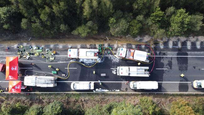 Crews from Fire and Rescue NSW attended to the truck fires. Picture: Frank Redward