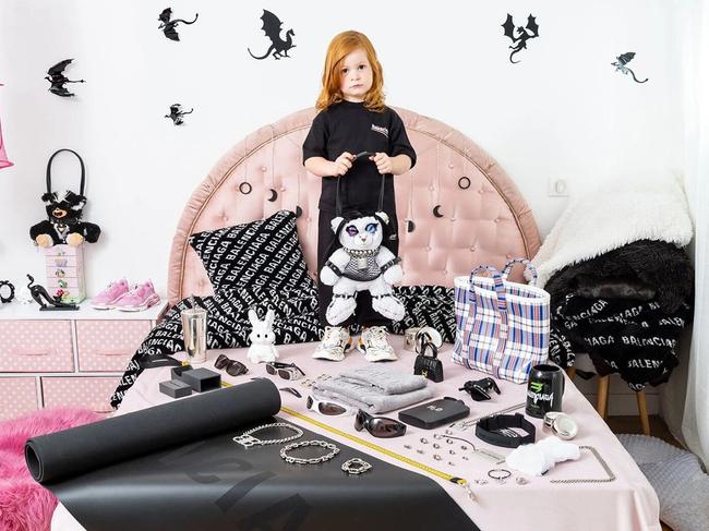 Young girls are seen with teddy bears in ‘bondage’ gear. Picture: Jam Press/Balenciaga