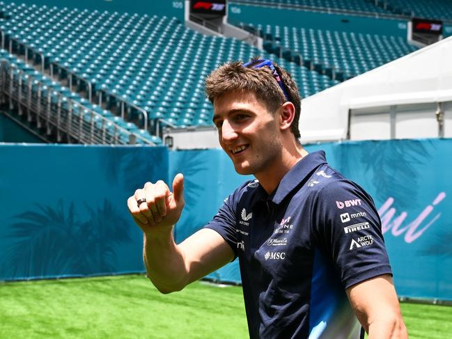 Jack Doohan speaks with fans at the F1 team village ahead of the Miami Grand Prix. Picture: CHANDAN KHANNA / AFP