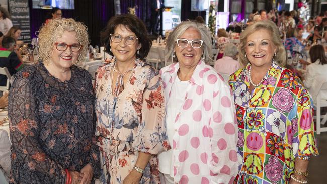 At the Pink High Tea are (from left) Corby Orford, Angela Smith, Helen Austin and Rowena Hogan raising funds for the Toowoomba Hospital Foundation at The Goods Shed, Saturday, October 12, 2024. Picture: Kevin Farmer