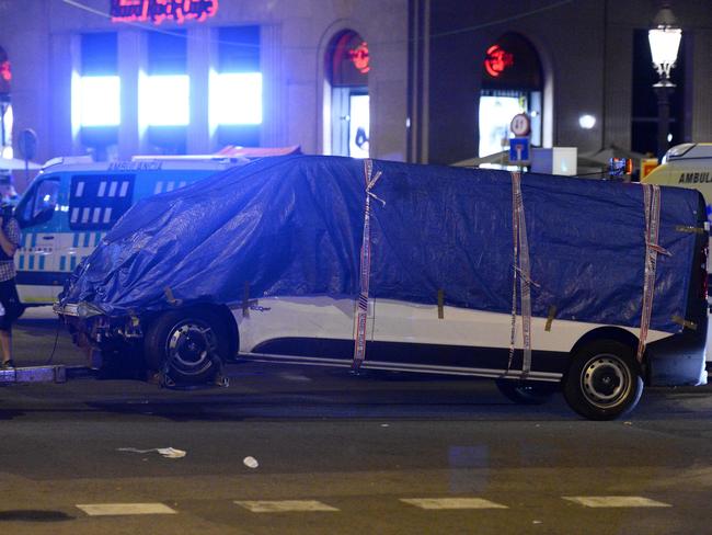 The van used in the Barcelona terror attack. Picture: AFP