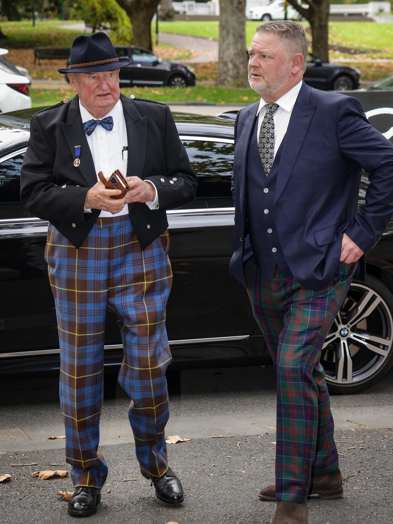 Lindsay Fox arrives with his son David. Picture: Ian Currie