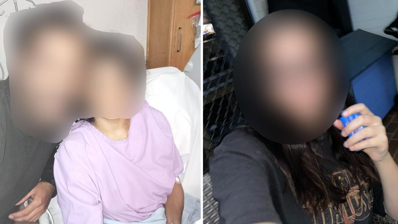 A teenage girl (left, with relative in hospital) has recalled the moment she found her best friend (right) shortly after they were the passengers in a horrific crash on Mackenzie Street in East Toowoomba.