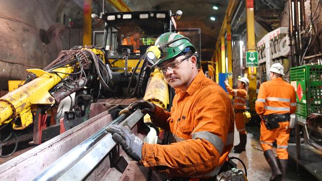 A BHP worker at the Olympic Dam mine site in Roxby Downs, South Australia. Picture: AAP