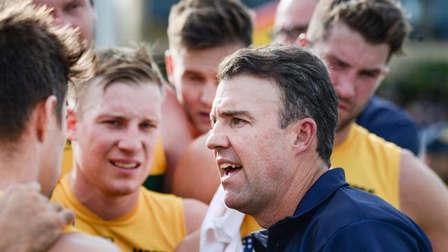 Eagles coach Jade Sheedy during the SANFL game. Picture: Brenton Edwards