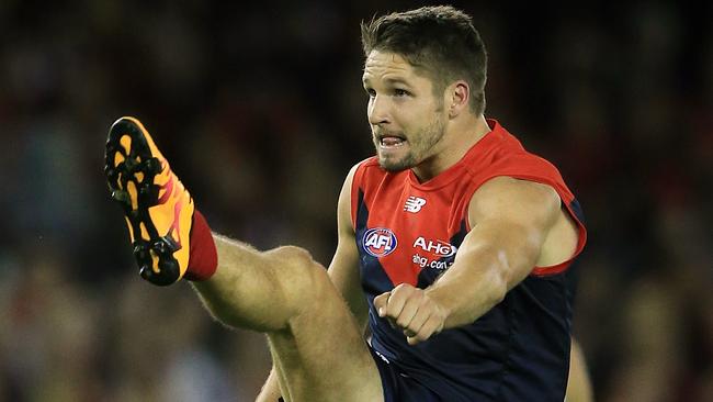 Demon Jesse Hogan kicked seven goals to sink St Kilda. Picture: Wayne Ludbey