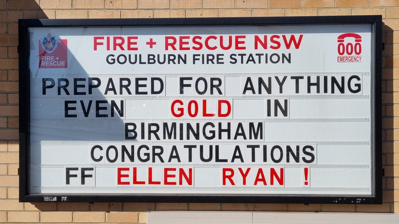 Fire and Rescue Goulburn's message to their firefighter Ellen Ryan who won gold in the lawn bowl competition at the 2022 Commonwealth Games.