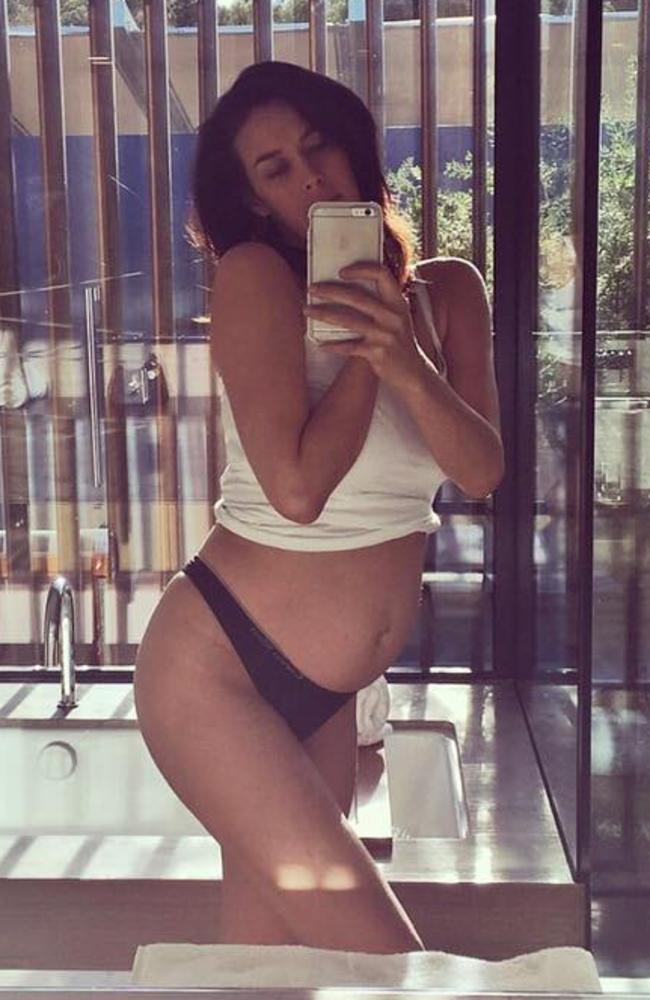 Megan Gale flaunts her baby bump in her knickers. Picture: Megan Gale / Instagram