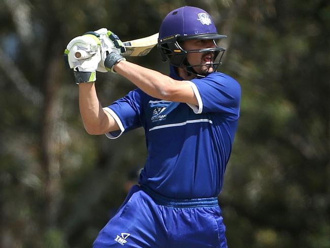 Premier Cricket: Greenvale Kangaroos v Melbourne University: Joshua Trembearth of Greenvale batting on Saturday, December 4, 2021 in Greenvale, AustraliaPhoto: Hamish Blair