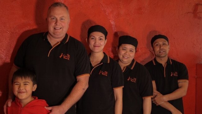 Nathan Murphy (left) and his staff at The Spicy Duck in San Remo. Picture: Supplied