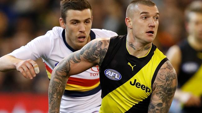 Dustin Martin’s Tigers face Adelaide in Round 18.