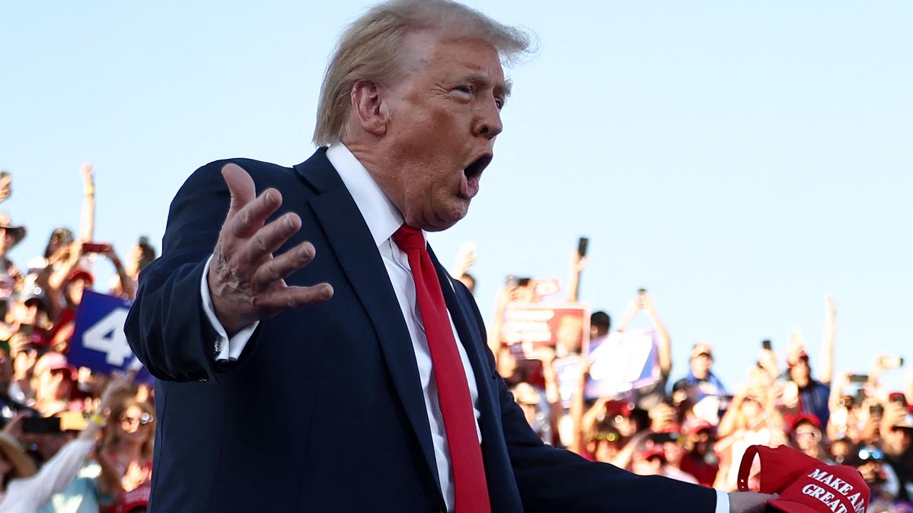 Republican presidential nominee, former U.S. President Donald Trump gestures as he walks onstage for a campaign rally on October 12, 2024 in Coachella, California. Picture: Getty Images