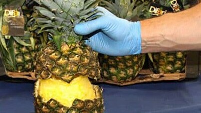 NETWORK FIRST USE ONLY- NETWORK NEWS PREMIUM CONTENT - Cocaine stuffed pineapples were shipped from Costa Rica to Europe in 2018. Source - AFP / Spanish National Police