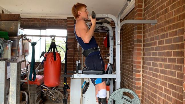 Col Pearse has turned his family’s garage into a gym to workout during isolation.