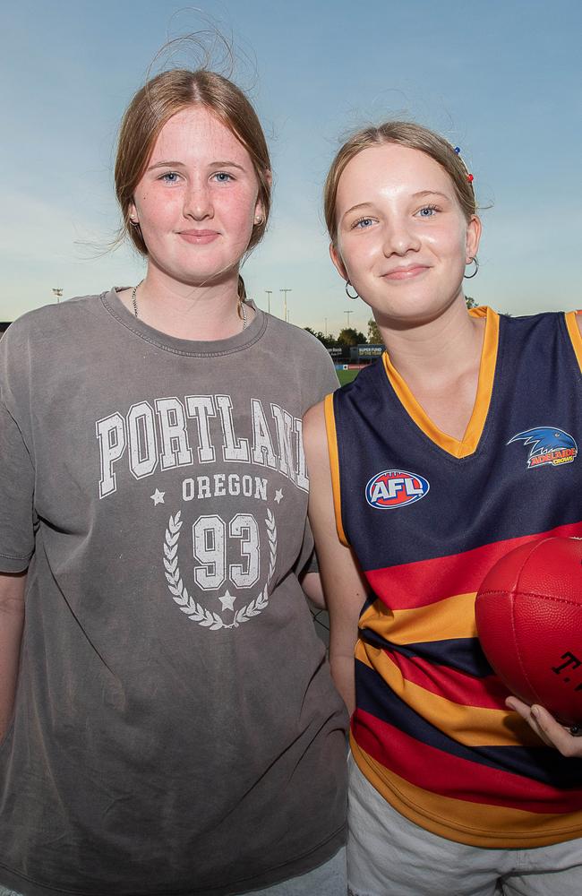 Zoe Robinson and Tegan Bate at the Gold Coast Suns match vs Adelaide Crows at TIO Stadium. Picture: Pema Tamang Pakhrin