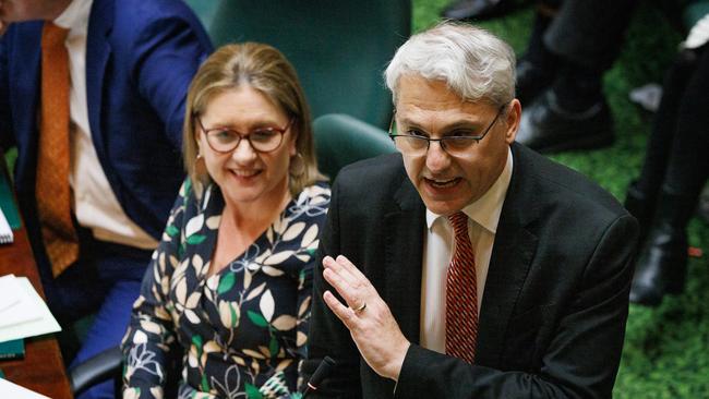 MELBOURNE, AUSTRALIA – NewsWire 16th October 2024. Pictured: Danny Pearson Minister for Transport Infrastructure and Premier Jacinta Allan, Labour leader during Victorian Parliament Question time. Picture: NewsWire/Nadir Kinani