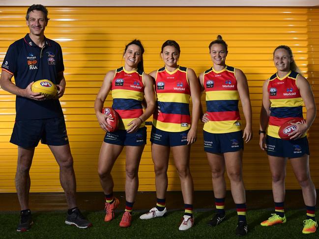 Back in 2018, Matthew Clarke was an incoming coach. Here he was pictured with players Jessica Sedunary, Ebony Marinoff, Courtney Cramey and Nikki Gore. Picture: Bianca De Marchi