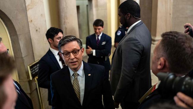 WASHINGTON, DC - DECEMBER 20: U.S. Speaker of the House Mike Johnson (R-LA) speaks to the press at the U.S. Capitol on December 20, 2024 in Washington, DC. The House approved a stopgap funding bill Friday to avert a government shutdown, extending funding into mid-March and including disaster relief, but omitting a debt ceiling suspension sought by President-elect Donald J. Trump after Republican opposition. Kent Nishimura/Getty Images/AFP (Photo by Kent Nishimura / GETTY IMAGES NORTH AMERICA / Getty Images via AFP)